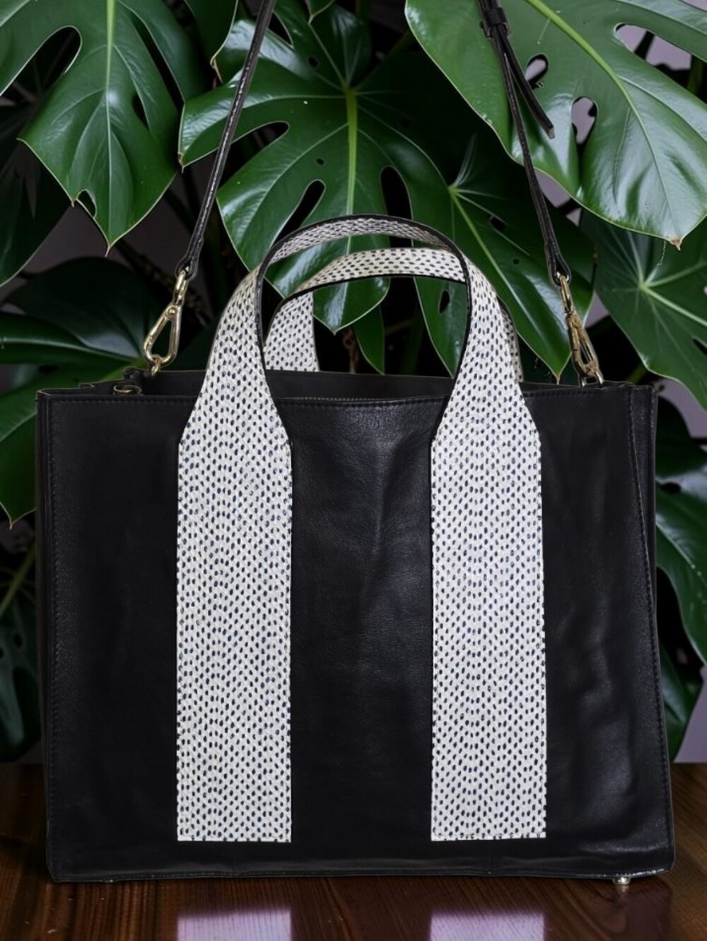 Antonio Melani Meredith Leather Snakeskin Print Tote
